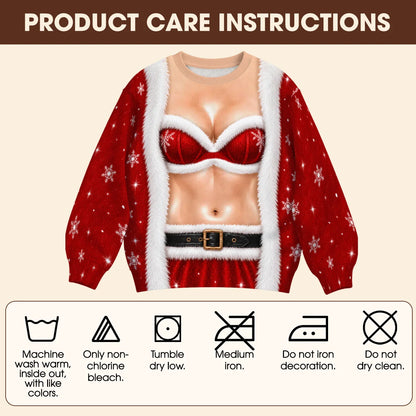 Santa Bra & Abs Ugly Christmas Sweater – Funny 3D Illusion Santa Costume Sweatshirt for Men & Women