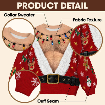 Hairy Santa & Reindeer Sleeves Ugly Christmas Sweater – Funny 3D Illusion Santa Suit Sweatshirt for Men & Women