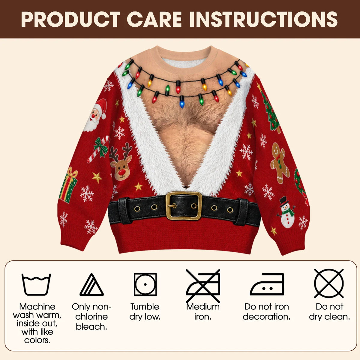 Hairy Santa & Reindeer Sleeves Ugly Christmas Sweater – Funny 3D Illusion Santa Suit Sweatshirt for Men & Women