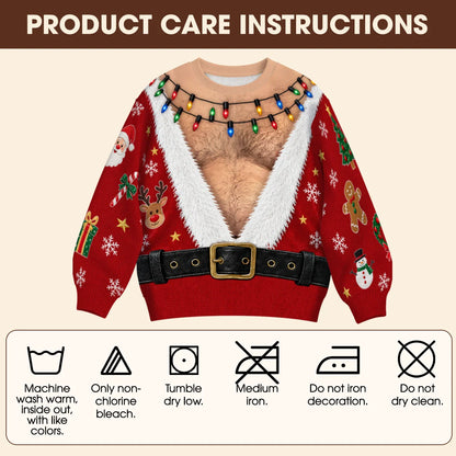 Hairy Santa & Reindeer Sleeves Ugly Christmas Sweater – Funny 3D Illusion Santa Suit Sweatshirt for Men & Women