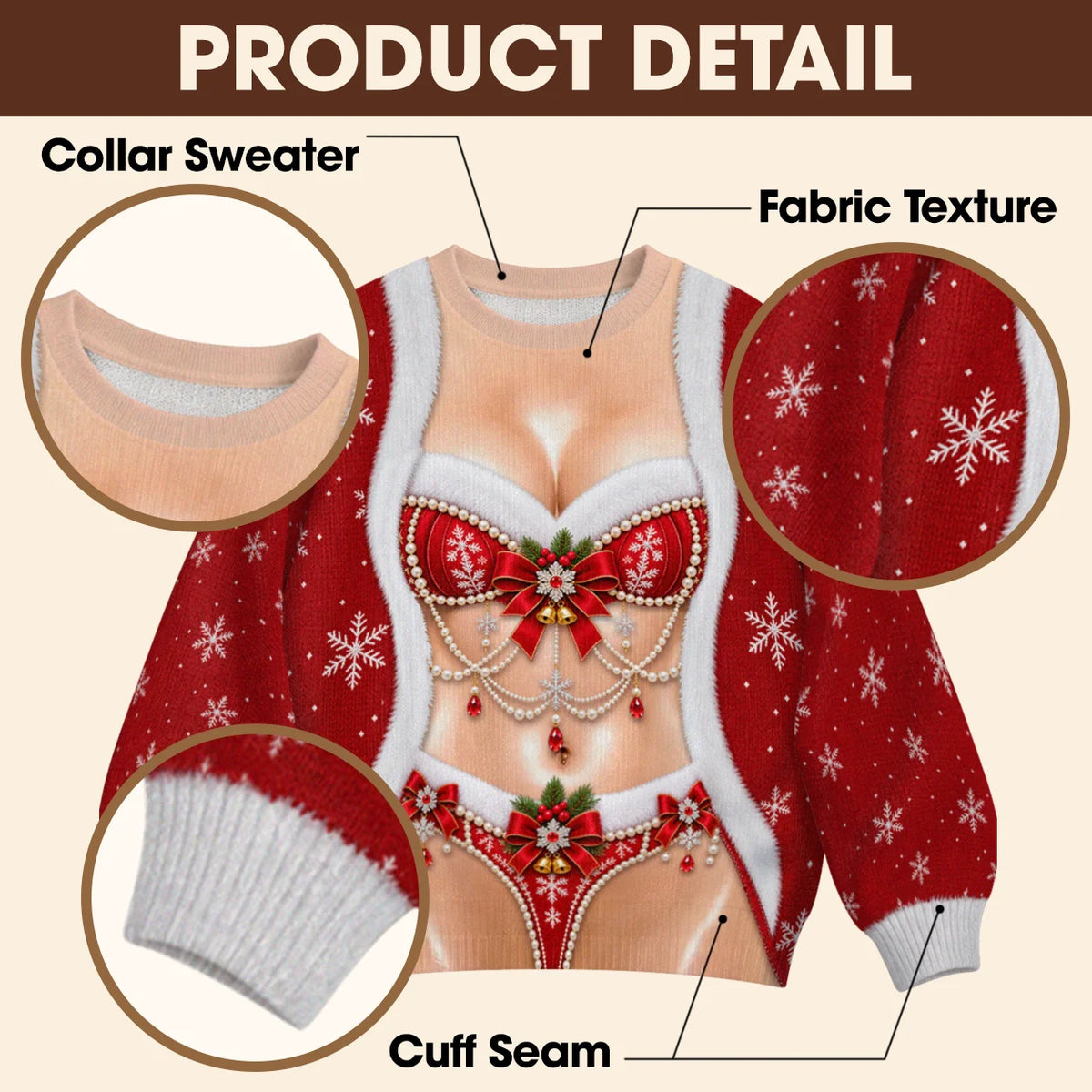 Mrs. Claus Lingerie Ugly Christmas Sweater – Funny 3D Illusion Santa Costume Sweatshirt for Men & Women