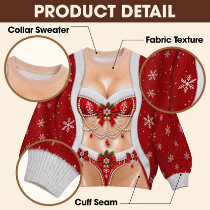 Mrs. Claus Lingerie Ugly Christmas Sweater – Funny 3D Illusion Santa Costume Sweatshirt for Men & Women