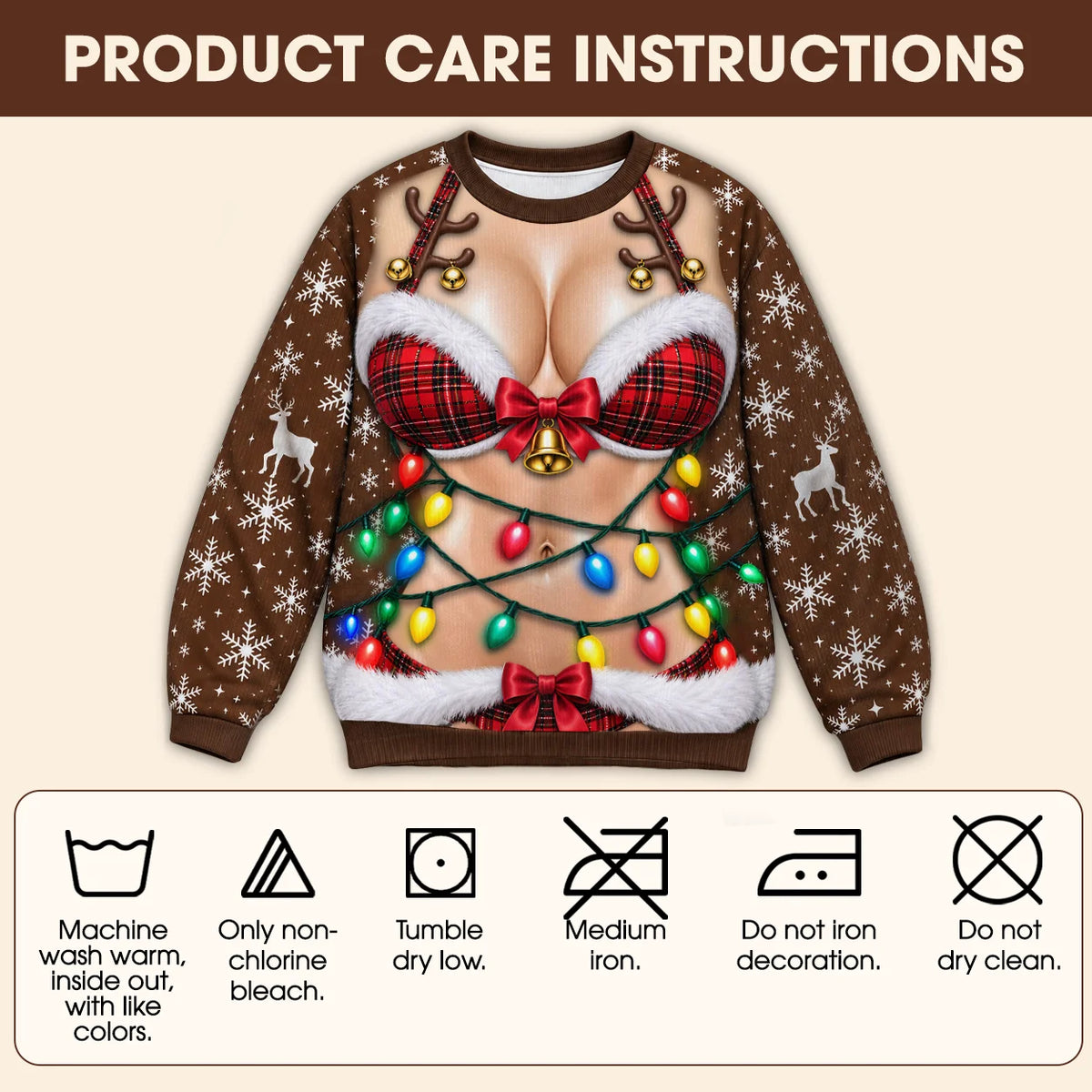 Funny Red Plaid Bikini & Christmas Lights 3D Illusion Sweatshirt – Holiday Party Gift for Men & Women