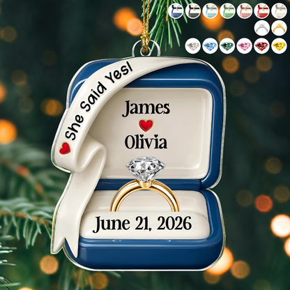 Personalized Acrylic Ring Box Christmas Ornament – Engagement & Anniversary Gift for Couples