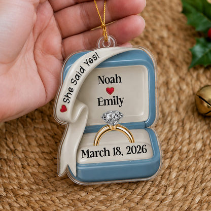 Personalized Acrylic Ring Box Christmas Ornament – Engagement & Anniversary Gift for Couples