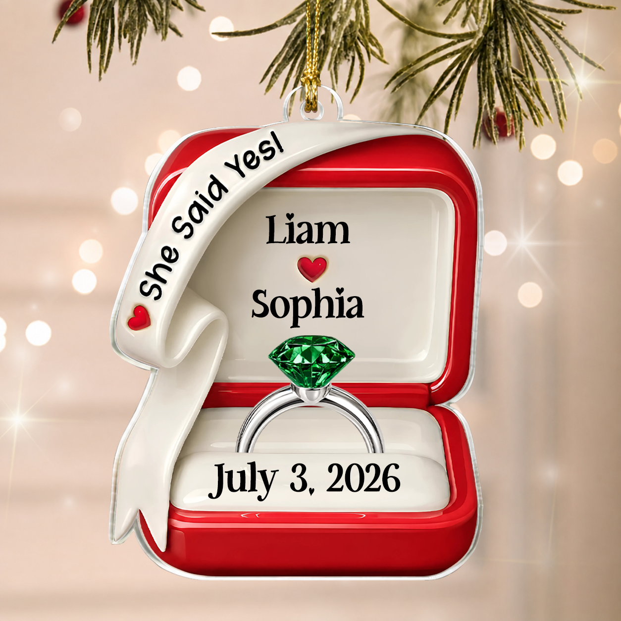 Personalized Acrylic Ring Box Christmas Ornament – Engagement & Anniversary Gift for Couples