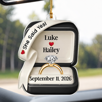 Personalized Acrylic Ring Box Christmas Ornament – Engagement & Anniversary Gift for Couples