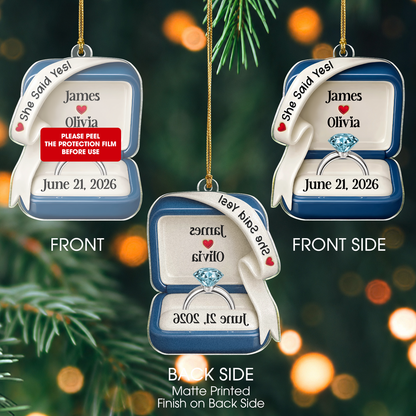 Personalized Acrylic Ring Box Christmas Ornament – Engagement & Anniversary Gift for Couples