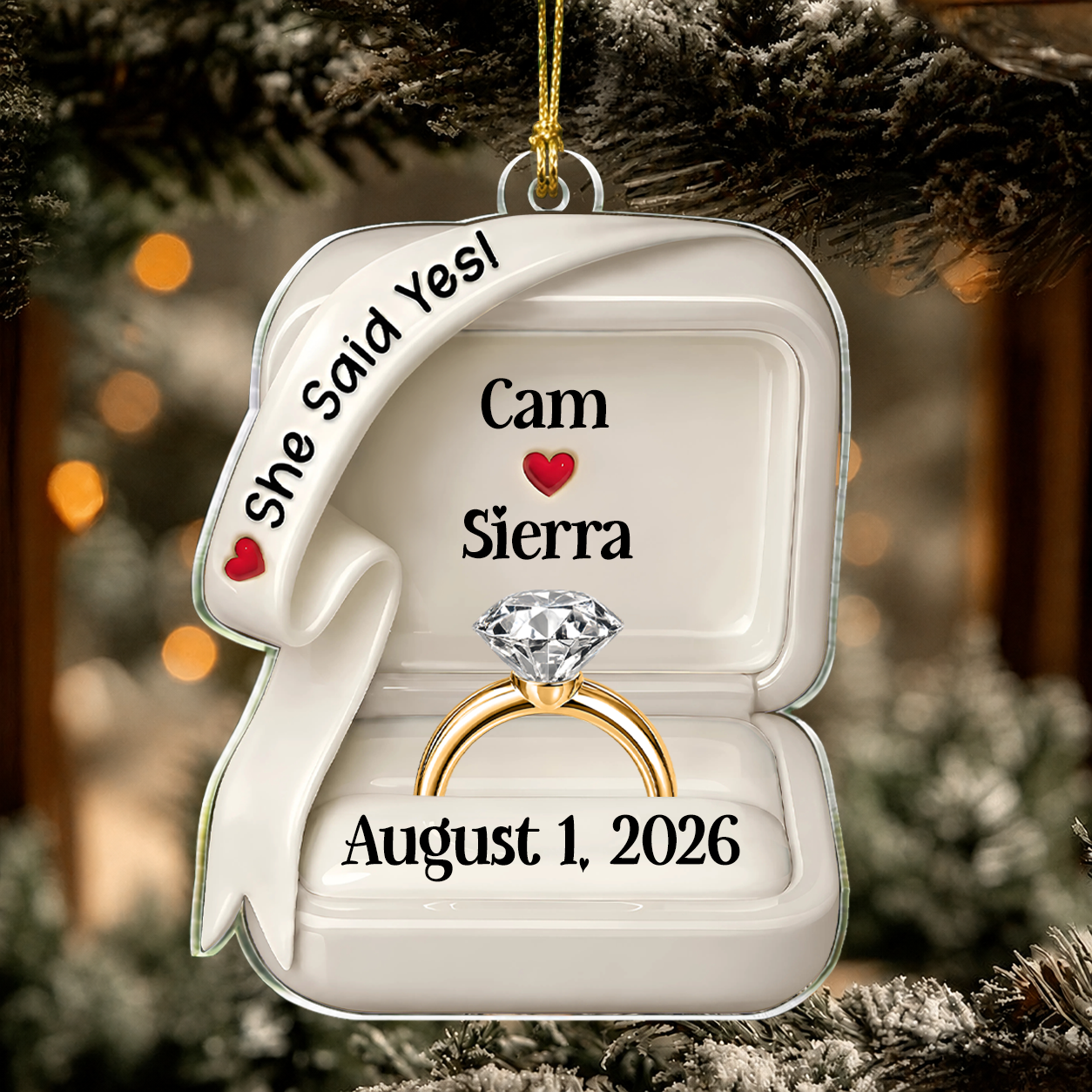Personalized Acrylic Ring Box Christmas Ornament – Engagement & Anniversary Gift for Couples