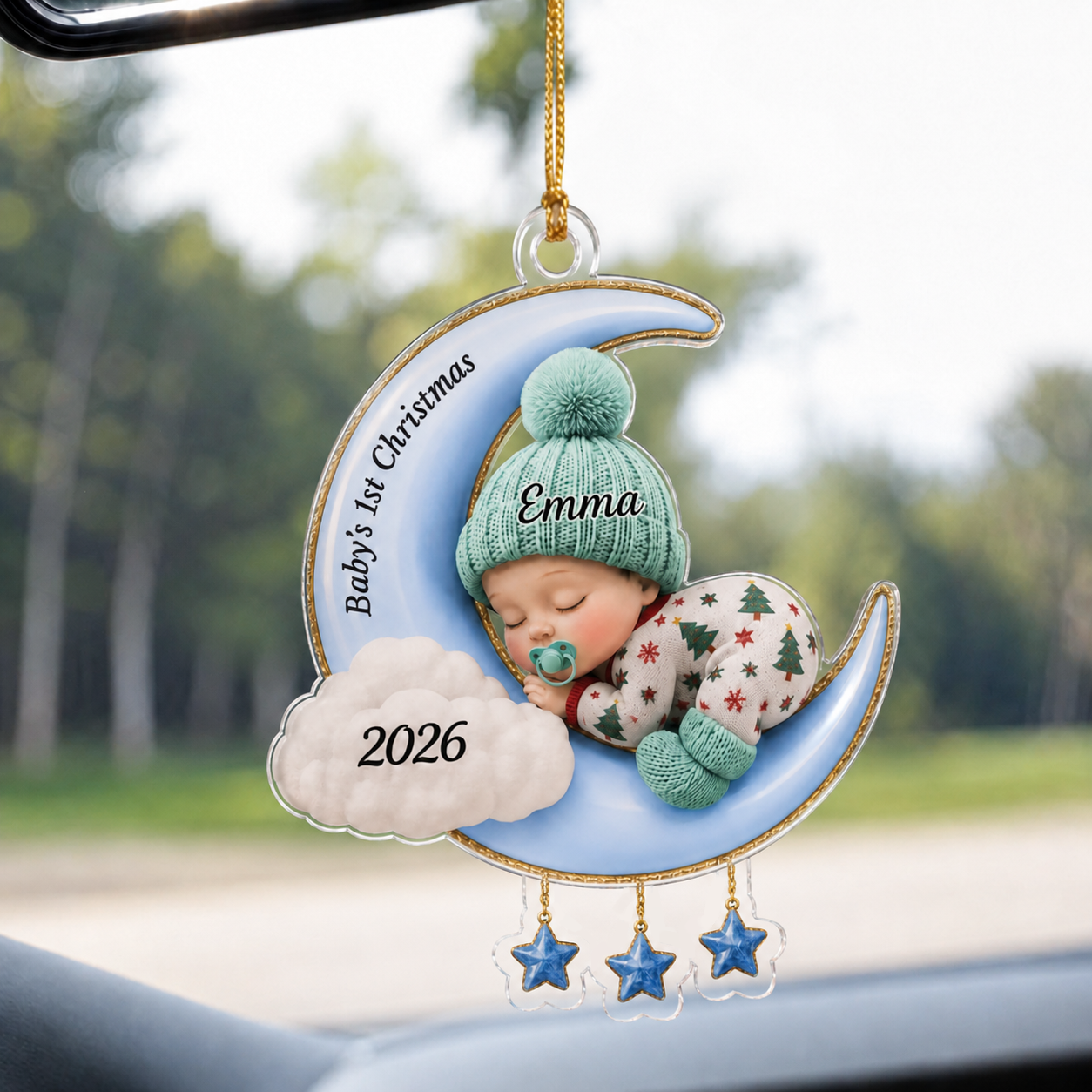 Personalized Baby’s First Christmas 2026 Custom-Shaped Acrylic Ornament – Custom Name Crescent Moon Keepsake for Baby Boy or Girl