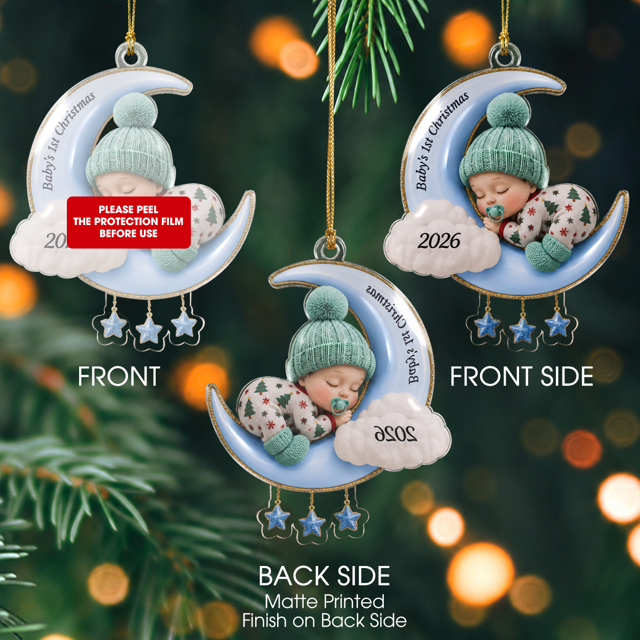 Personalized Baby’s First Christmas 2026 Custom-Shaped Acrylic Ornament – Custom Name Crescent Moon Keepsake for Baby Boy or Girl