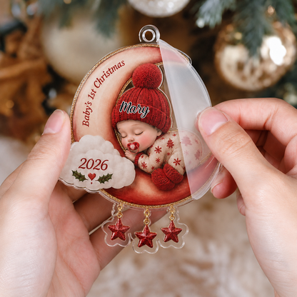 Personalized Baby’s First Christmas 2026 Custom-Shaped Acrylic Ornament – Custom Name Crescent Moon Keepsake for Baby Boy or Girl
