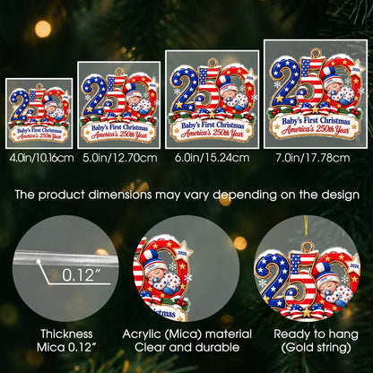 Ornement de Noël en acrylique « America 250 » pour premier Noël de bébé – Souvenir de naissance personnalisé