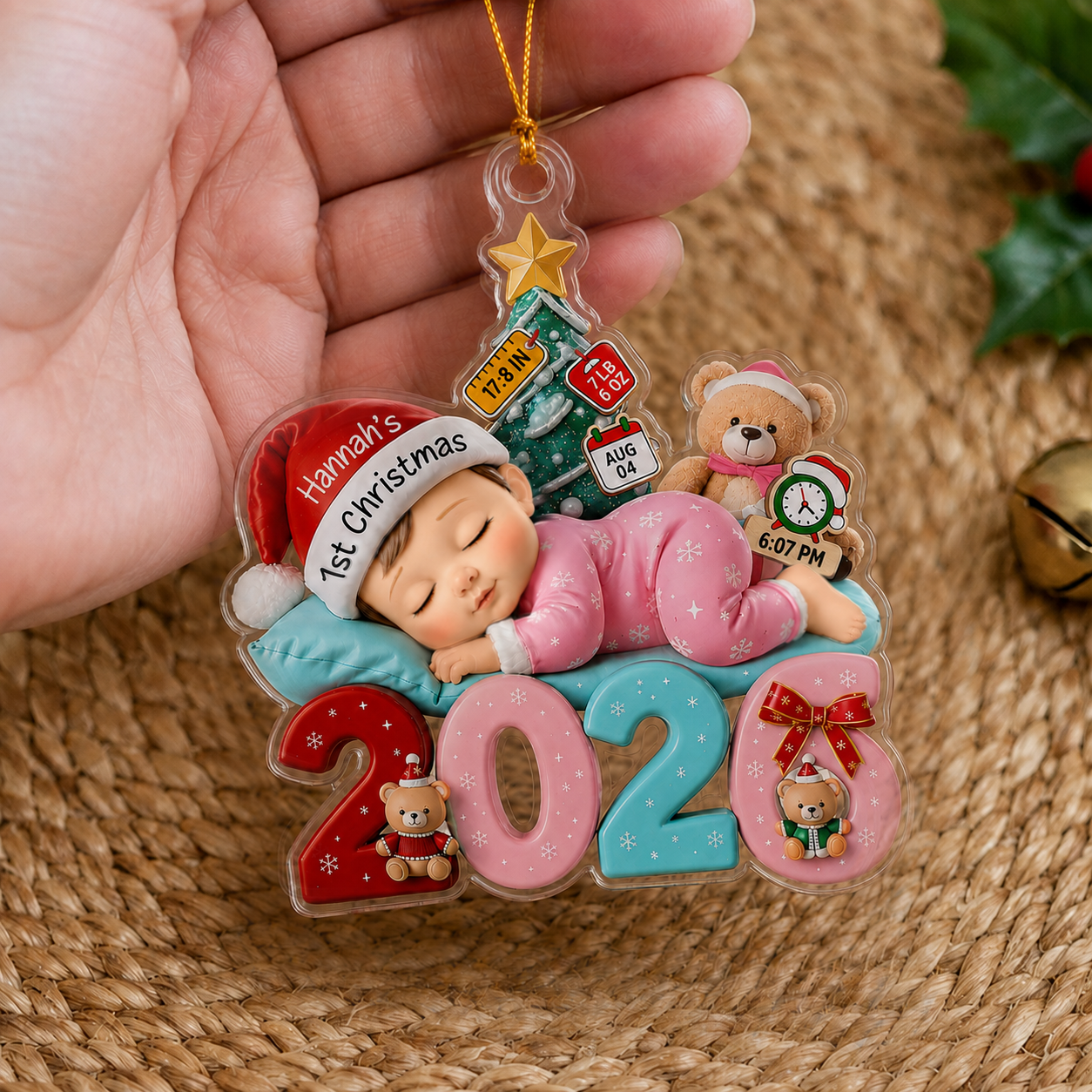 Personalized Baby First Christmas Ornament – Custom Name Acrylic Keepsake Gift