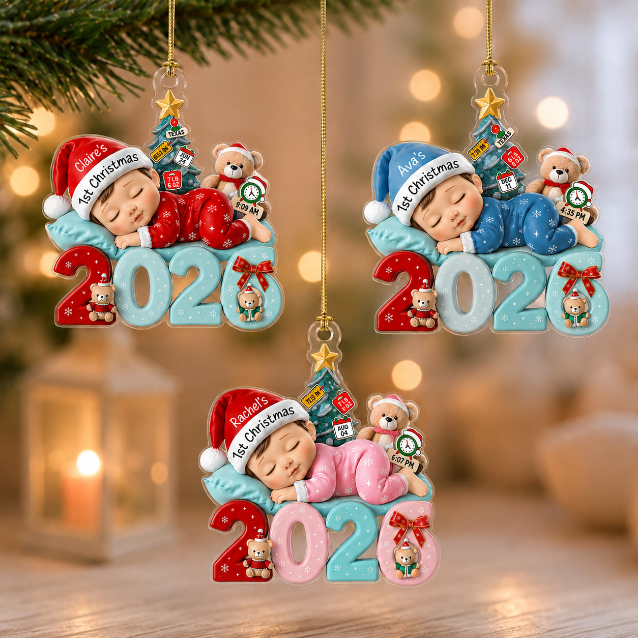 Personalized Baby First Christmas Ornament – Custom Name Acrylic Keepsake Gift