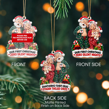Personalized Our First Christmas Zero Silent Nights Family Pajamas Acrylic Ornament – Custom Names Gift for New Parents
