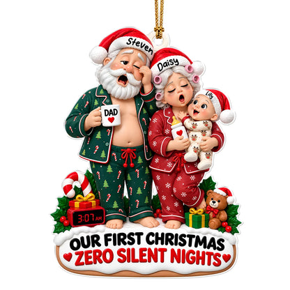 Personalized Our First Christmas Zero Silent Nights Family Pajamas Acrylic Ornament – Custom Names Gift for New Parents