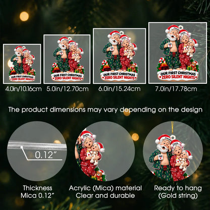Personalized Our First Christmas Zero Silent Nights Family Pajamas Acrylic Ornament – Custom Names Gift for New Parents