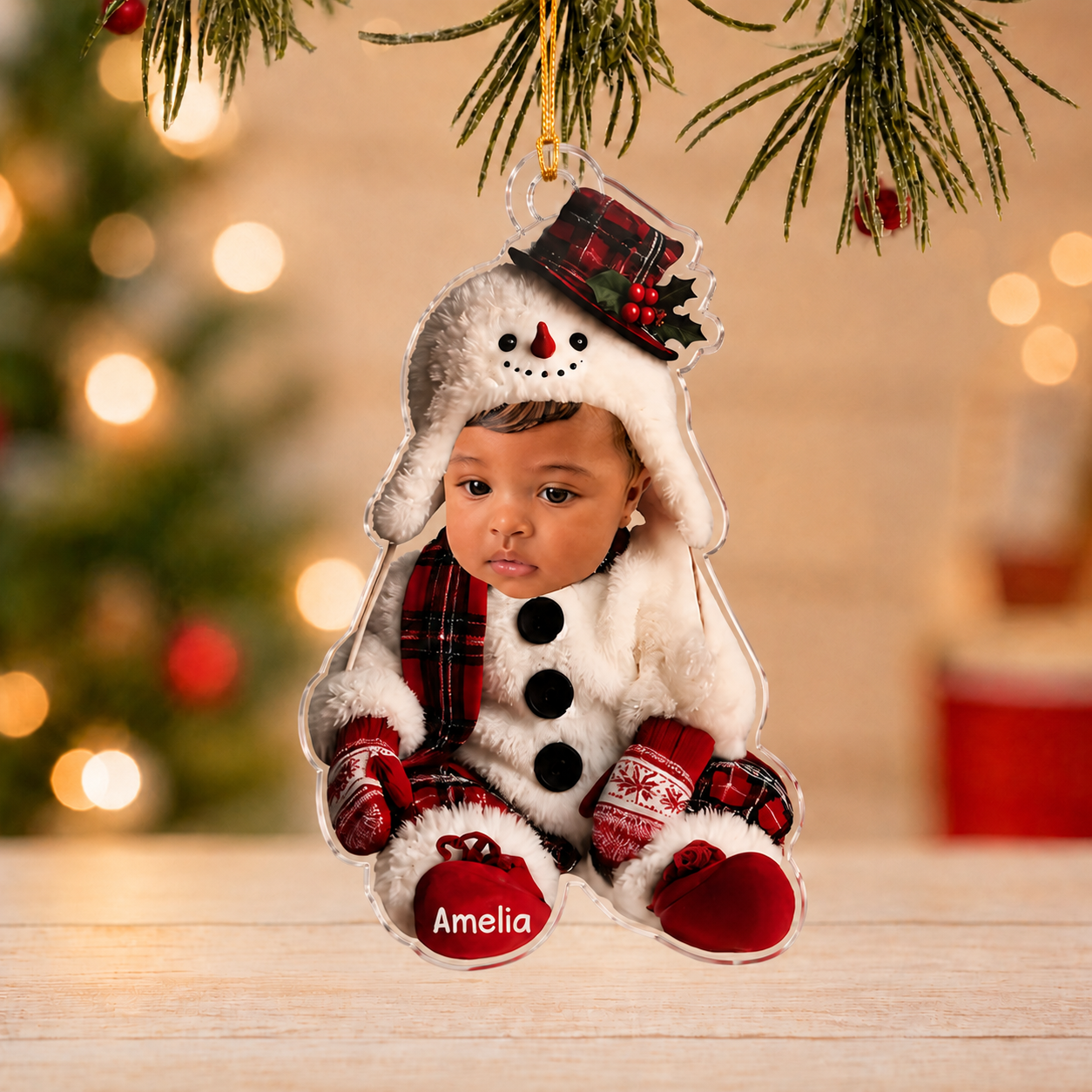 Personalized Baby’s First Christmas Photo Acrylic Ornament – Elf, Santa, Snowman & Reindeer