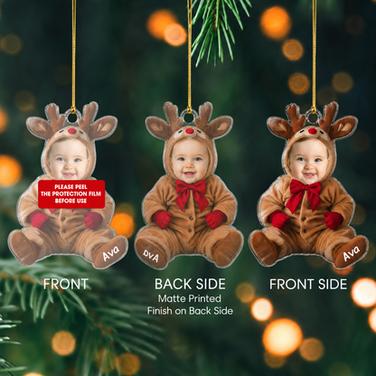 Personalized Baby’s First Christmas Photo Acrylic Ornament – Elf, Santa, Snowman & Reindeer