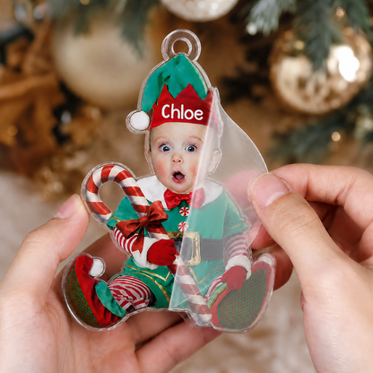 Personalized Baby’s First Christmas Photo Acrylic Ornament – Elf, Santa, Snowman & Reindeer