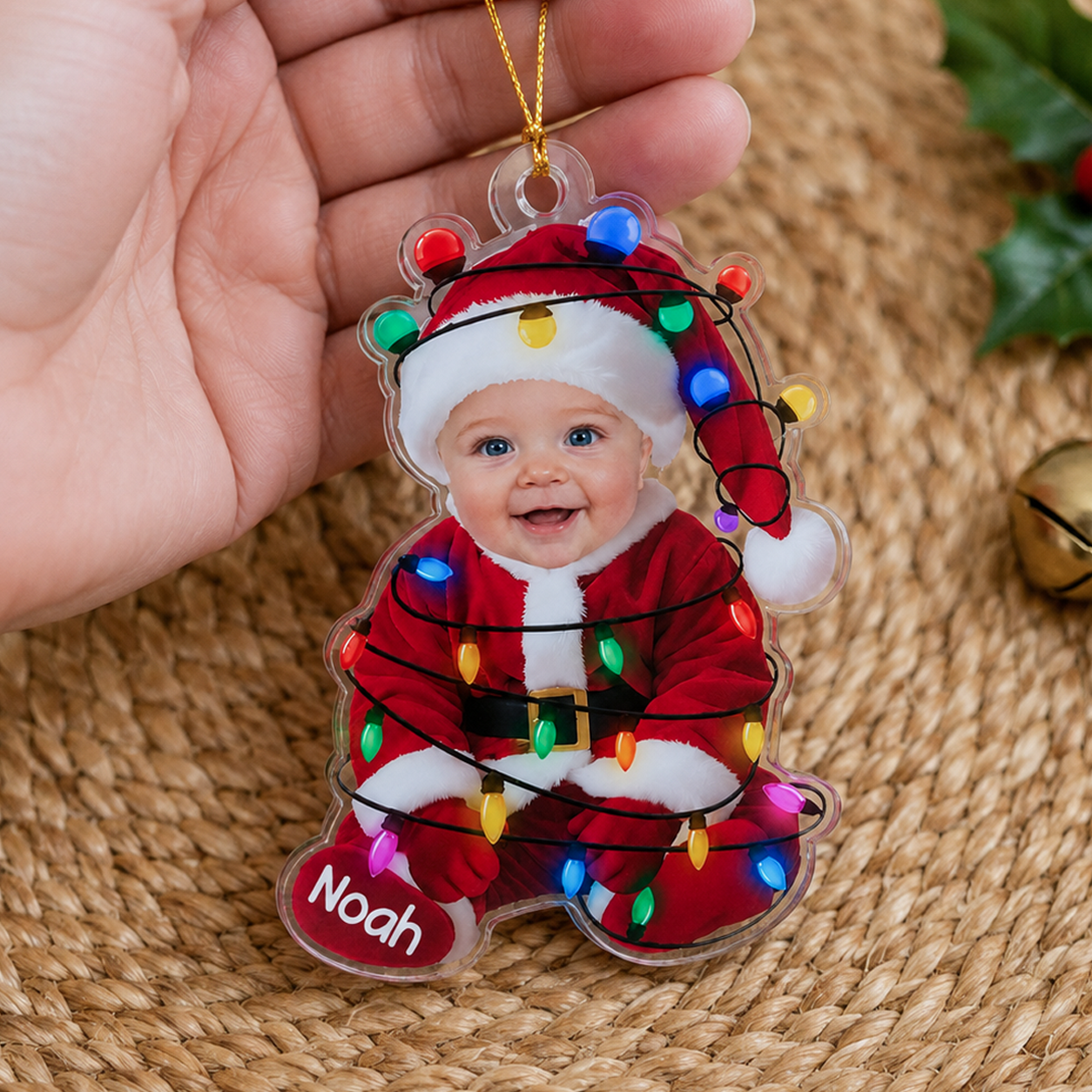 Personalized Baby’s First Christmas Photo Acrylic Ornament – Elf, Santa, Snowman & Reindeer