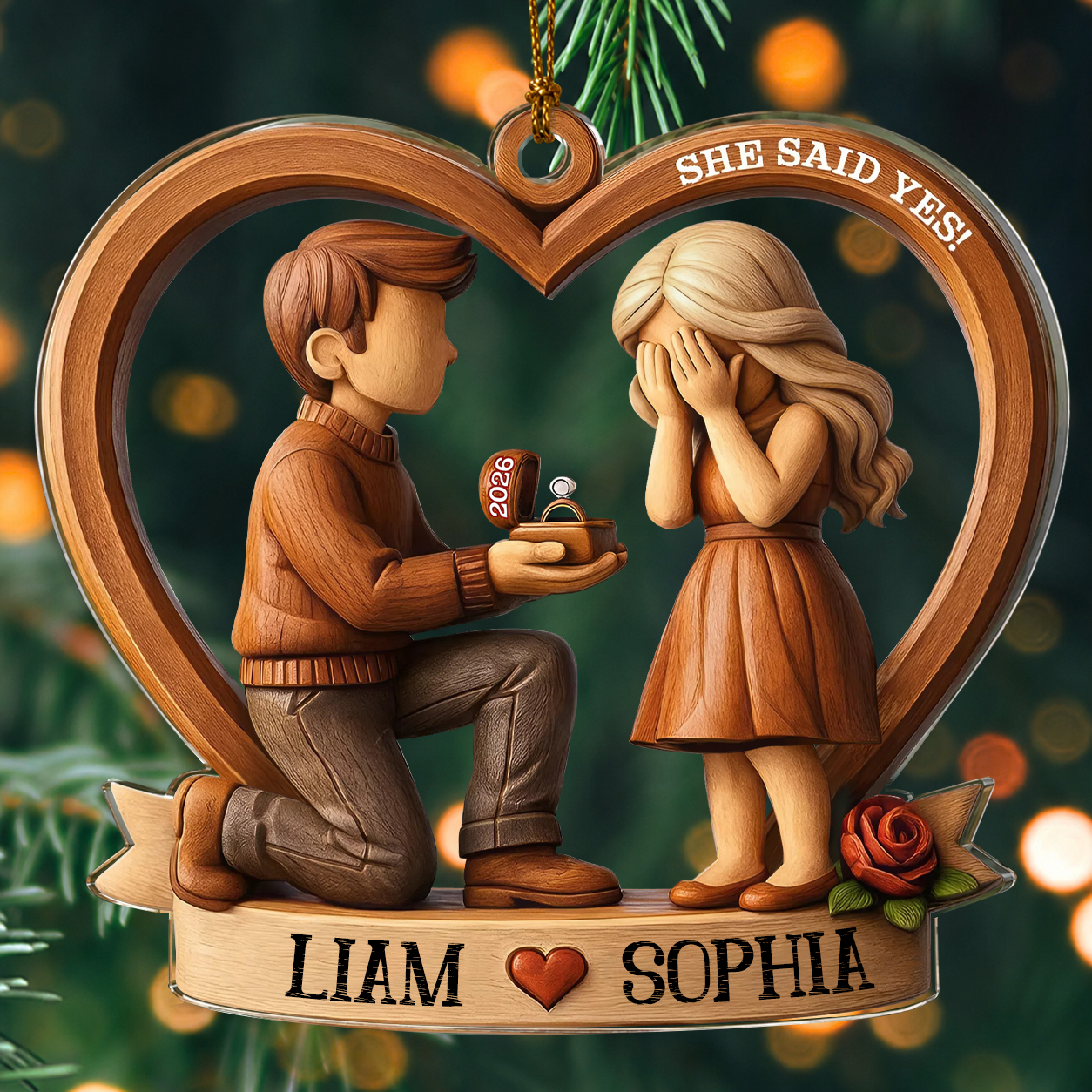 Personalized She Said Yes Couple Acrylic Ornament – Engagement & Anniversary Gift