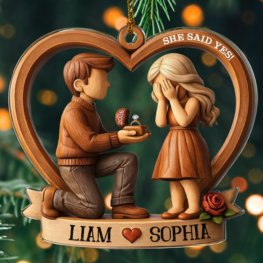 Personalized She Said Yes Couple Acrylic Ornament – Engagement & Anniversary Gift