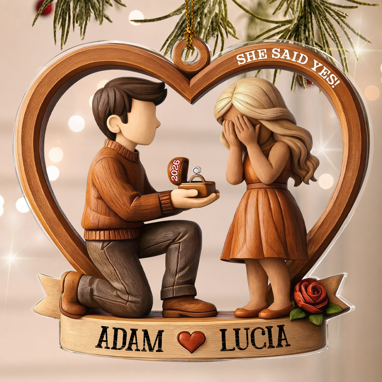 Personalized She Said Yes Couple Acrylic Ornament – Engagement & Anniversary Gift