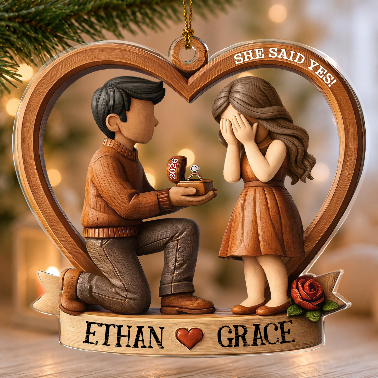 Personalized She Said Yes Couple Acrylic Ornament – Engagement & Anniversary Gift
