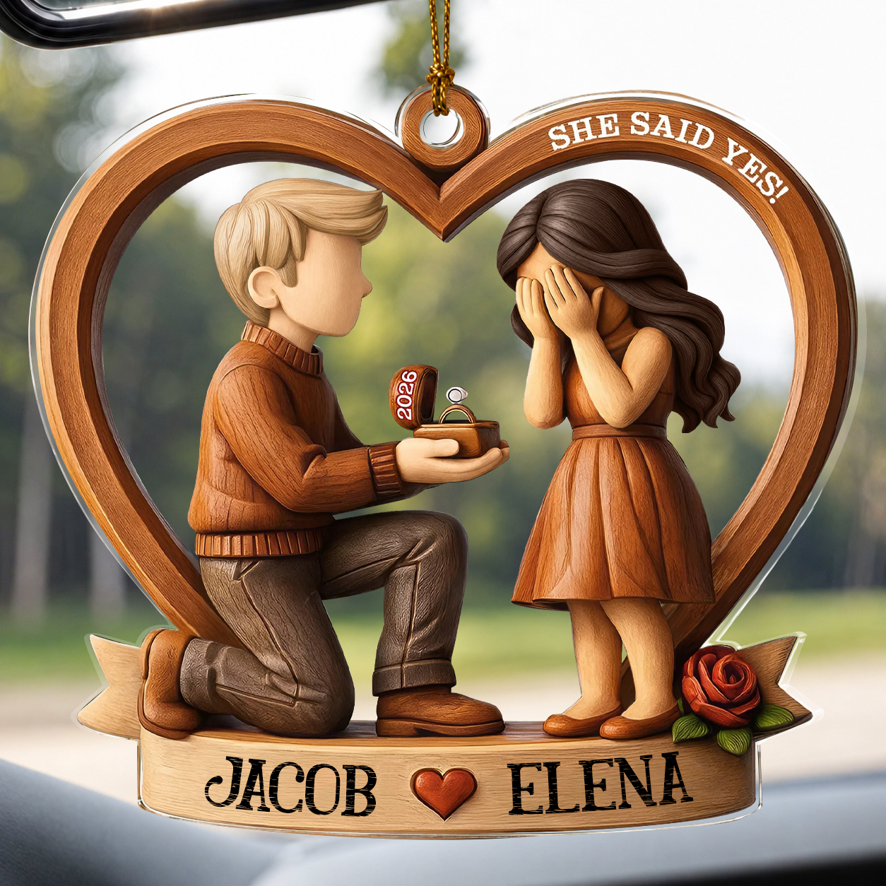 Personalized She Said Yes Couple Acrylic Ornament – Engagement & Anniversary Gift