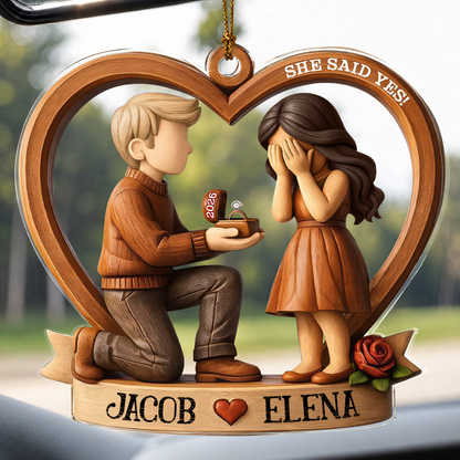 Personalized She Said Yes Couple Acrylic Ornament – Engagement & Anniversary Gift