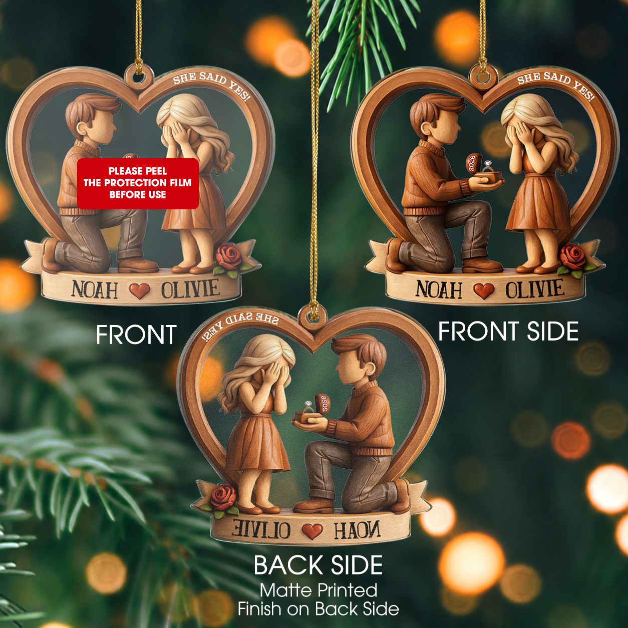 Personalized She Said Yes Couple Acrylic Ornament – Engagement & Anniversary Gift