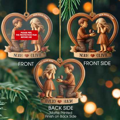 Personalized She Said Yes Couple Acrylic Ornament – Engagement & Anniversary Gift