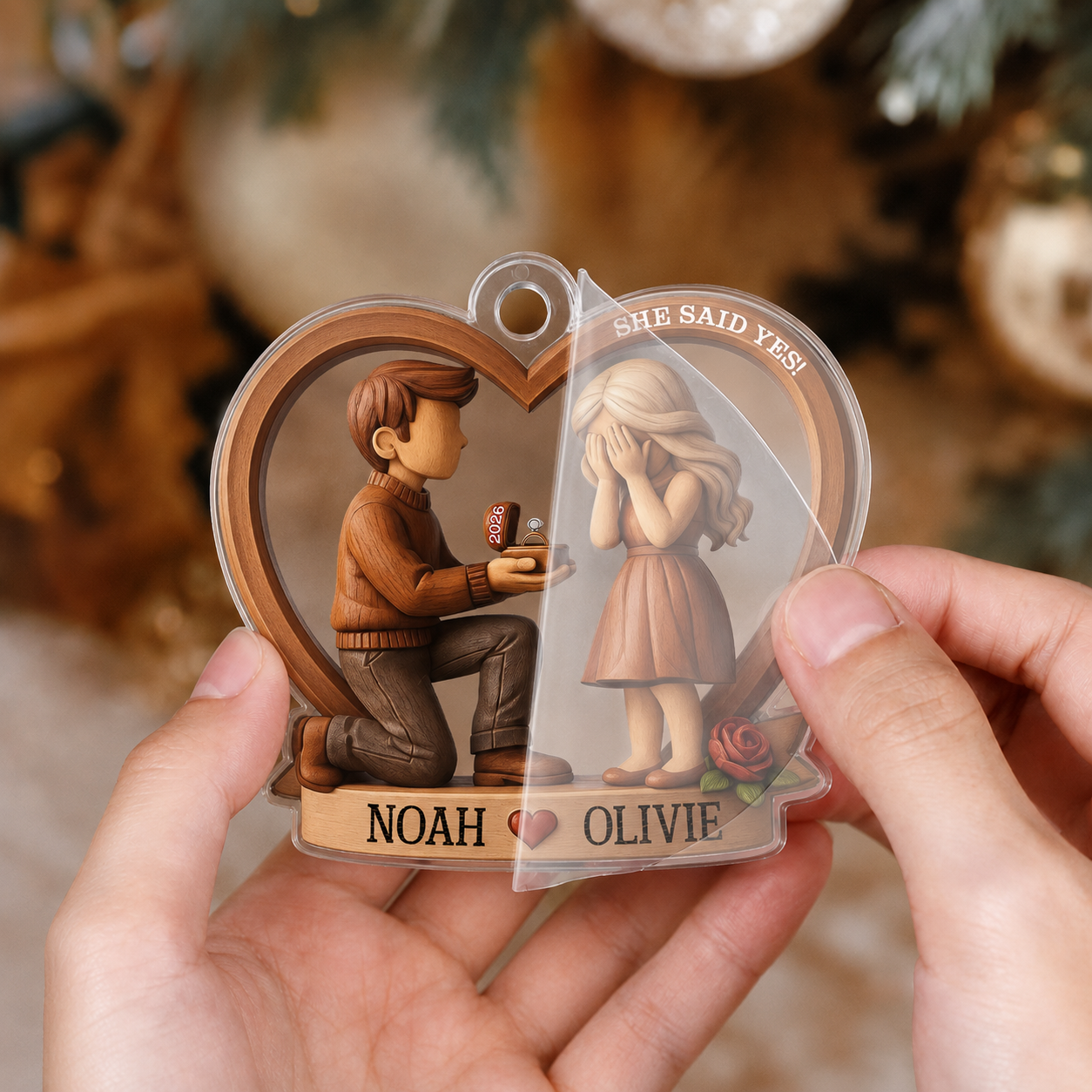 Personalized She Said Yes Couple Acrylic Ornament – Engagement & Anniversary Gift