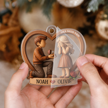 Personalized She Said Yes Couple Acrylic Ornament – Engagement & Anniversary Gift
