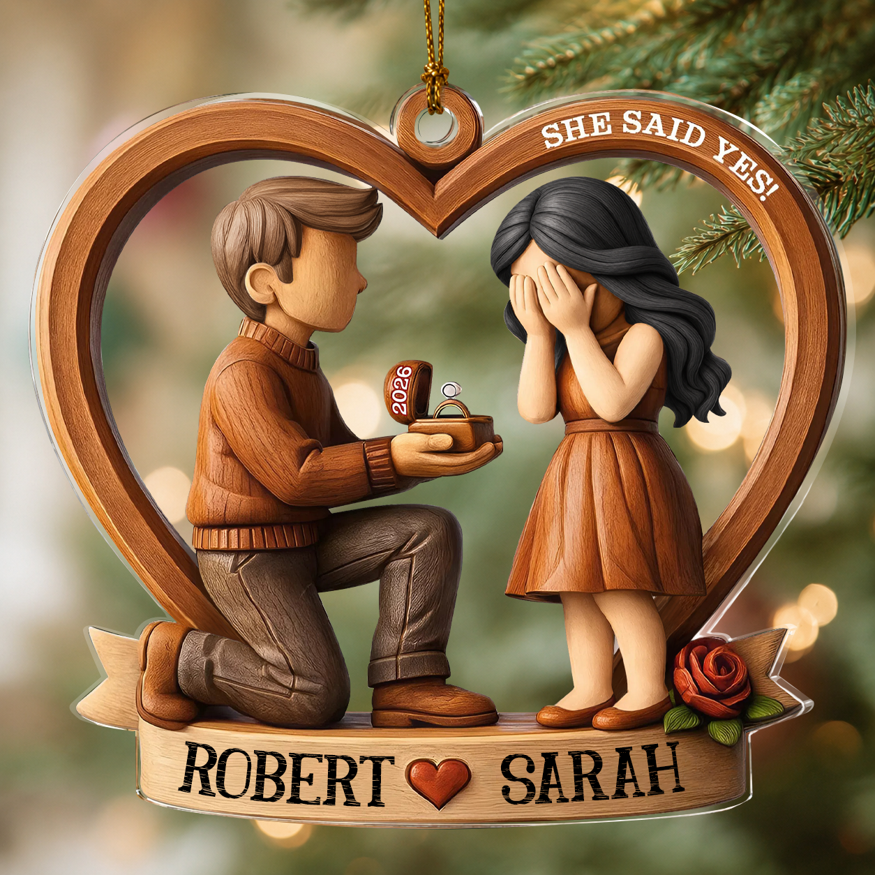 Personalized She Said Yes Couple Acrylic Ornament – Engagement & Anniversary Gift