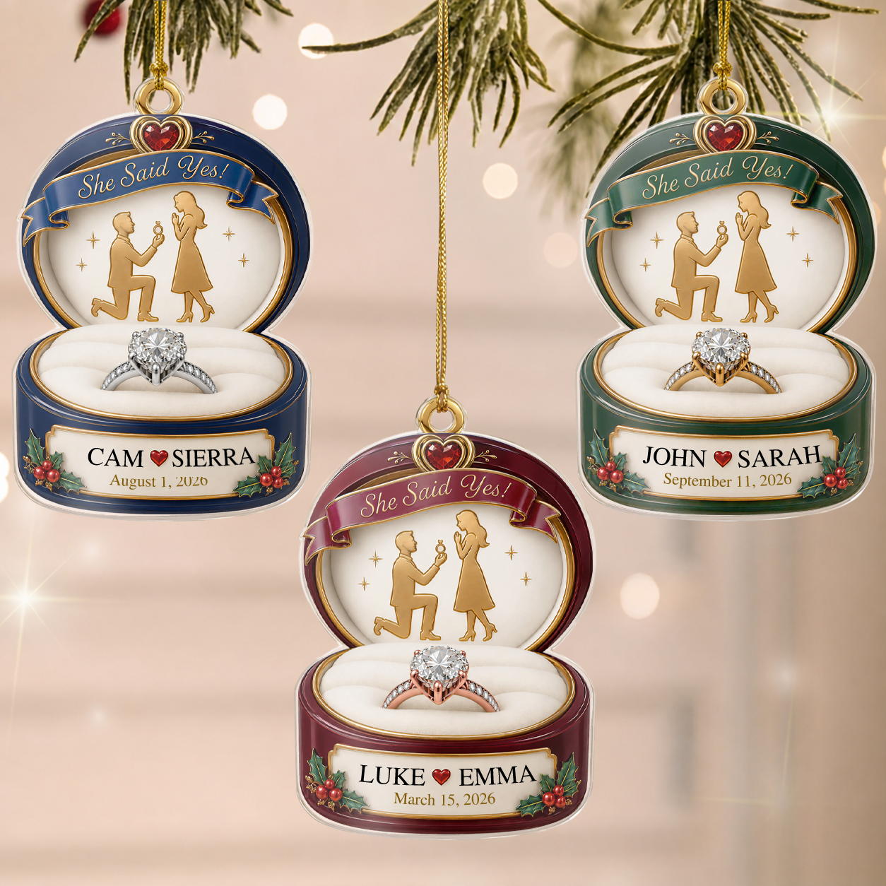 Personalized She Said Yes Couple Acrylic Ornament – Engagement & Anniversary Gift