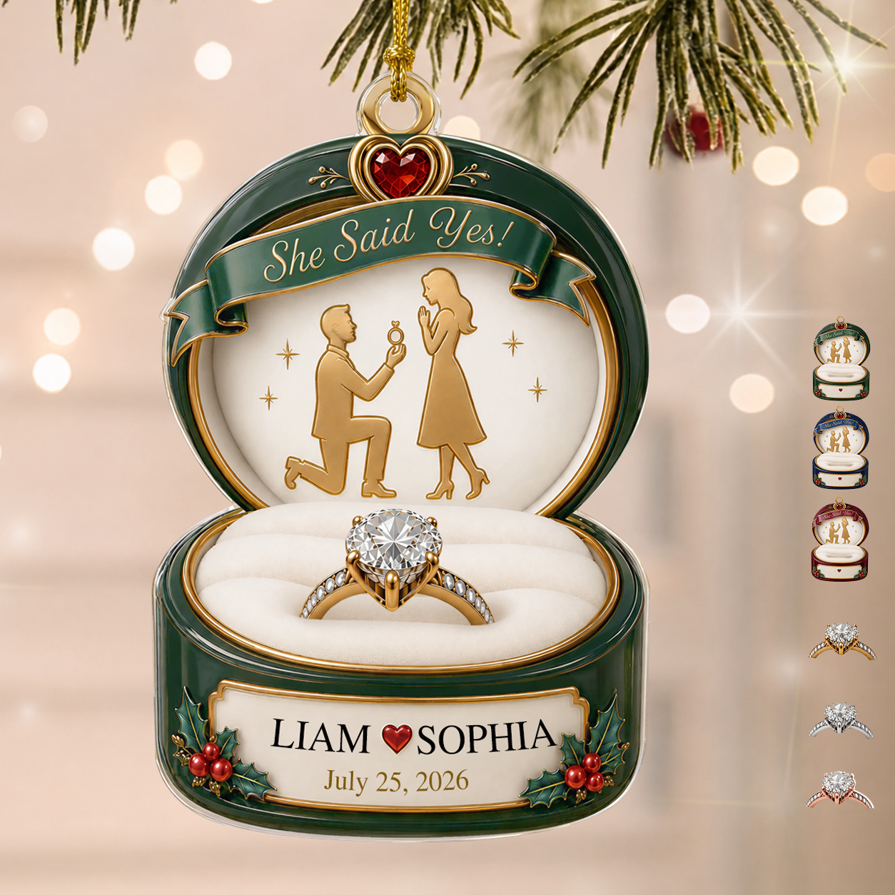 Personalized She Said Yes Couple Acrylic Ornament – Engagement & Anniversary Gift