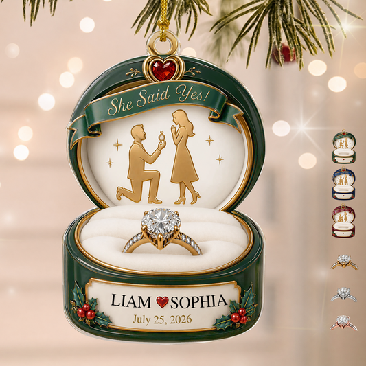 Personalized She Said Yes Couple Acrylic Ornament – Engagement & Anniversary Gift