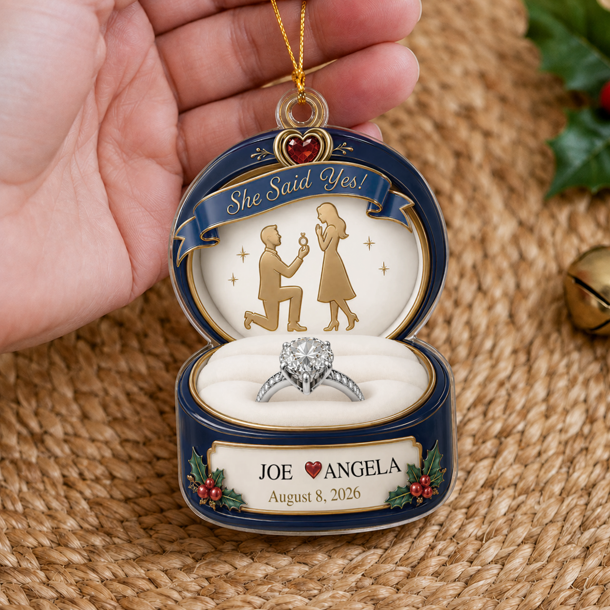 Personalized She Said Yes Couple Acrylic Ornament – Engagement & Anniversary Gift