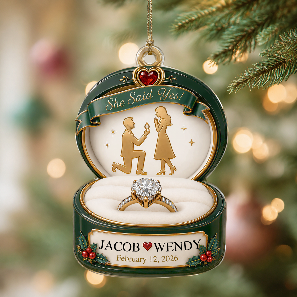 Personalized She Said Yes Couple Acrylic Ornament – Engagement & Anniversary Gift