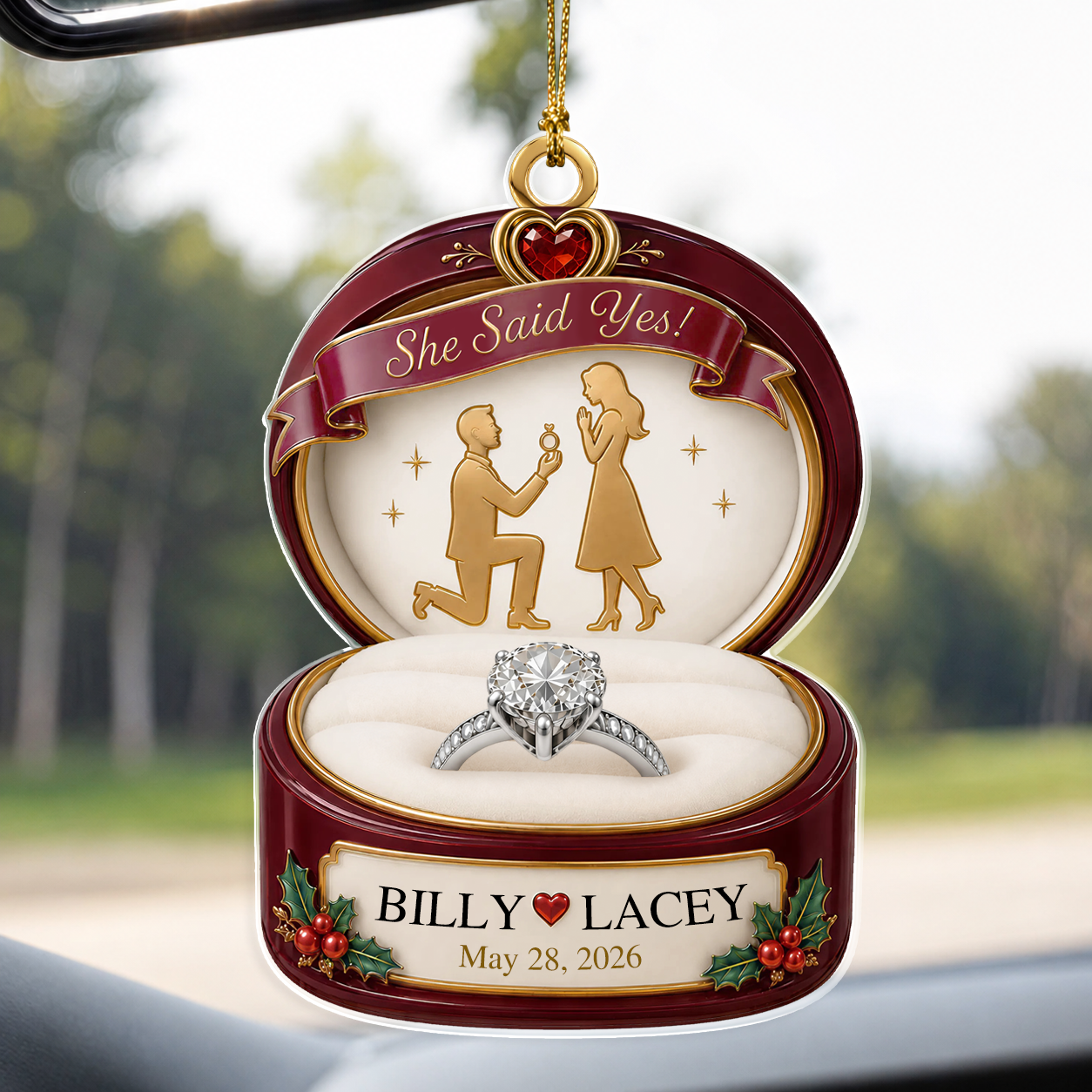 Personalized She Said Yes Couple Acrylic Ornament – Engagement & Anniversary Gift