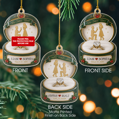 Personalized She Said Yes Couple Acrylic Ornament – Engagement & Anniversary Gift