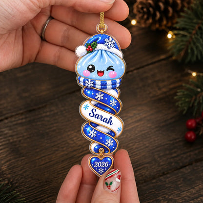 Personalized Christmas Dumpling Spiral Ribbon Acrylic Ornament – Colorful Santa Hat Custom Name Gift for Kids & Friends