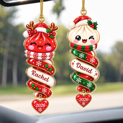 Personalized Christmas Dumpling Spiral Ribbon Acrylic Ornament – Colorful Santa Hat Custom Name Gift for Kids & Friends