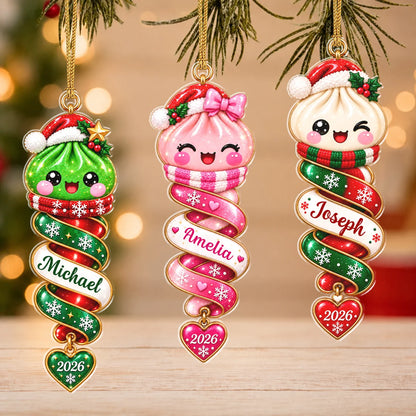 Personalized Christmas Dumpling Spiral Ribbon Acrylic Ornament – Colorful Santa Hat Custom Name Gift for Kids & Friends