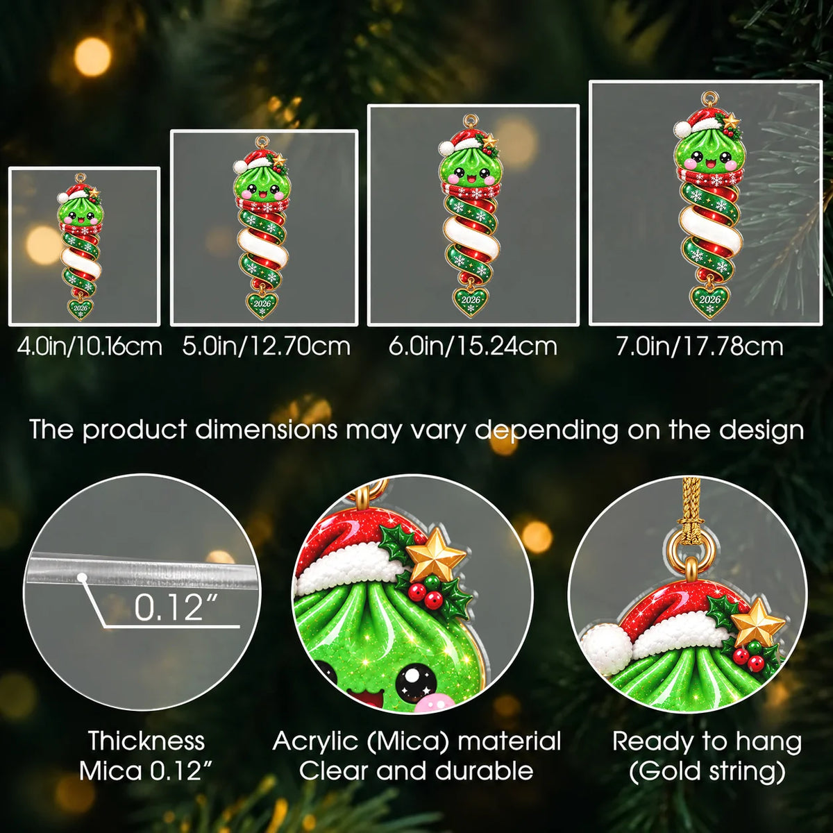 Personalized Christmas Dumpling Spiral Ribbon Acrylic Ornament – Colorful Santa Hat Custom Name Gift for Kids & Friends
