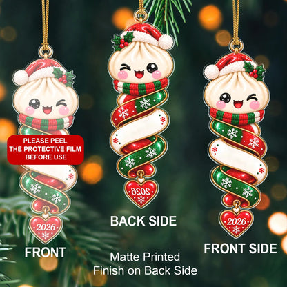 Personalized Christmas Dumpling Spiral Ribbon Acrylic Ornament – Colorful Santa Hat Custom Name Gift for Kids & Friends