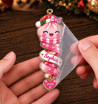 Personalized Christmas Dumpling Spiral Ribbon Acrylic Ornament – Colorful Santa Hat Custom Name Gift for Kids & Friends